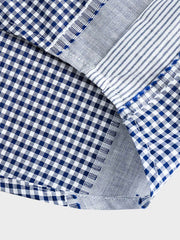 チェック柄パッチワーク長袖シャツ