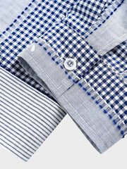 チェック柄パッチワーク長袖シャツ