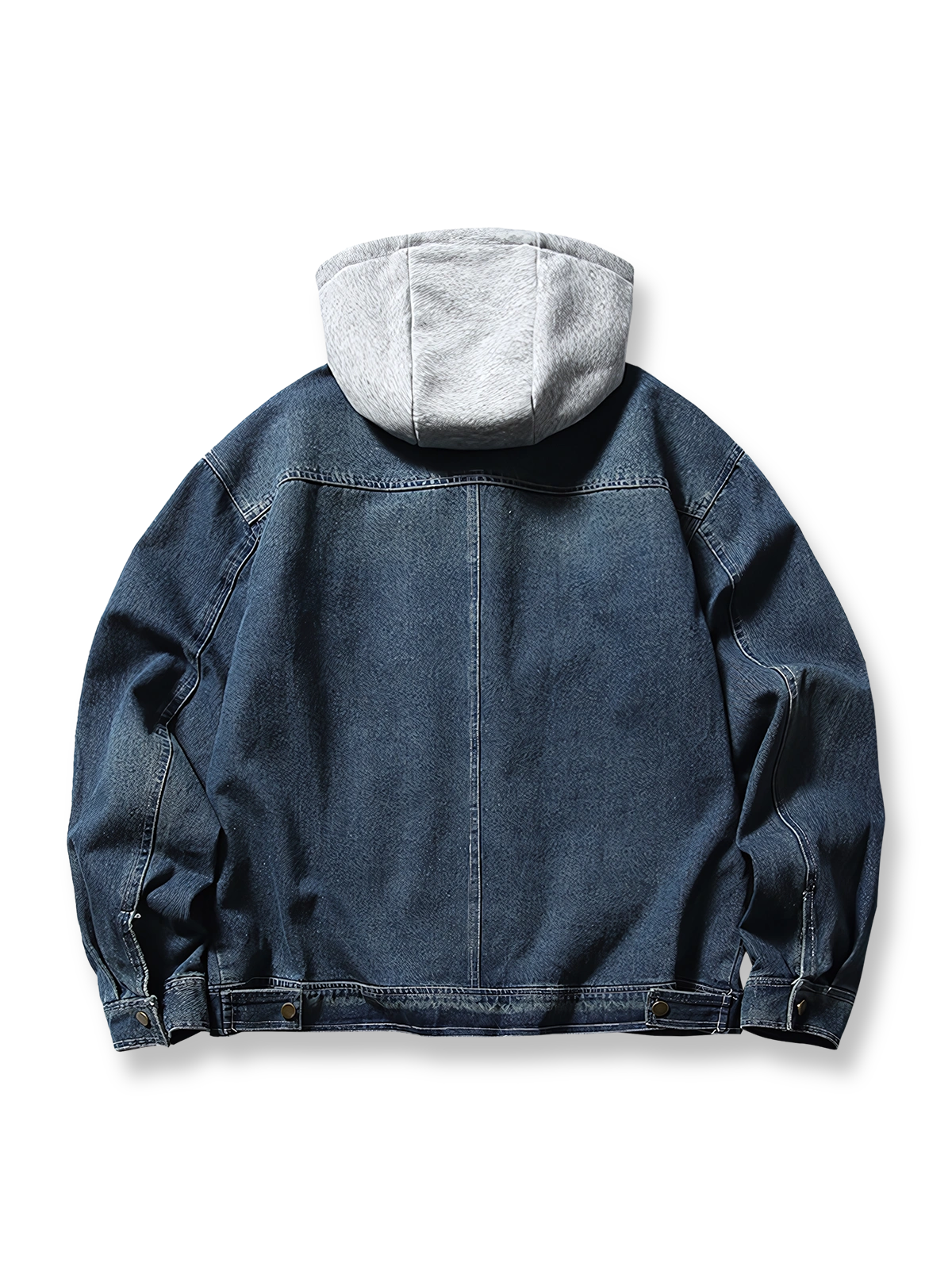 フード脱着可能な大容量ポケット付きデニムジャケットのフロントビュー