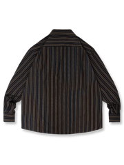 ブラック×ブラウン ストライプ柄 長袖シャツ