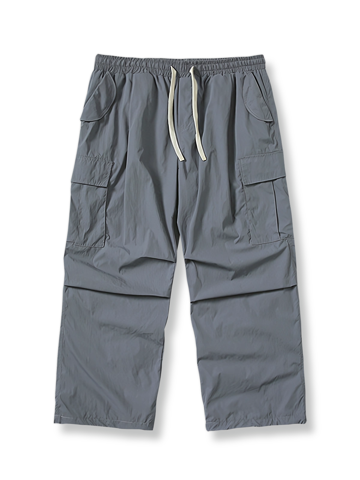 ヴィンテージスタイルの機能性パラシュートパンツのフロントビュー