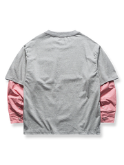 配色切り替えレイヤード風クルーネックTシャツ全体画像