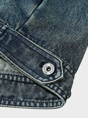 レザーカラー付きカラーブロックデニムジャケット