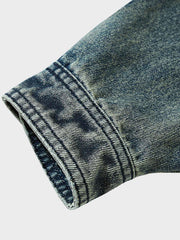 レザーカラー付きカラーブロックデニムジャケット