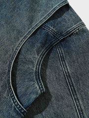 レザーカラー付きカラーブロックデニムジャケット