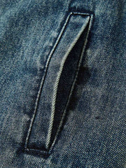 レザーカラー付きカラーブロックデニムジャケット