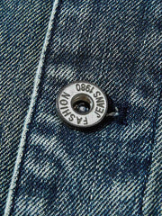 レザーカラー付きカラーブロックデニムジャケット