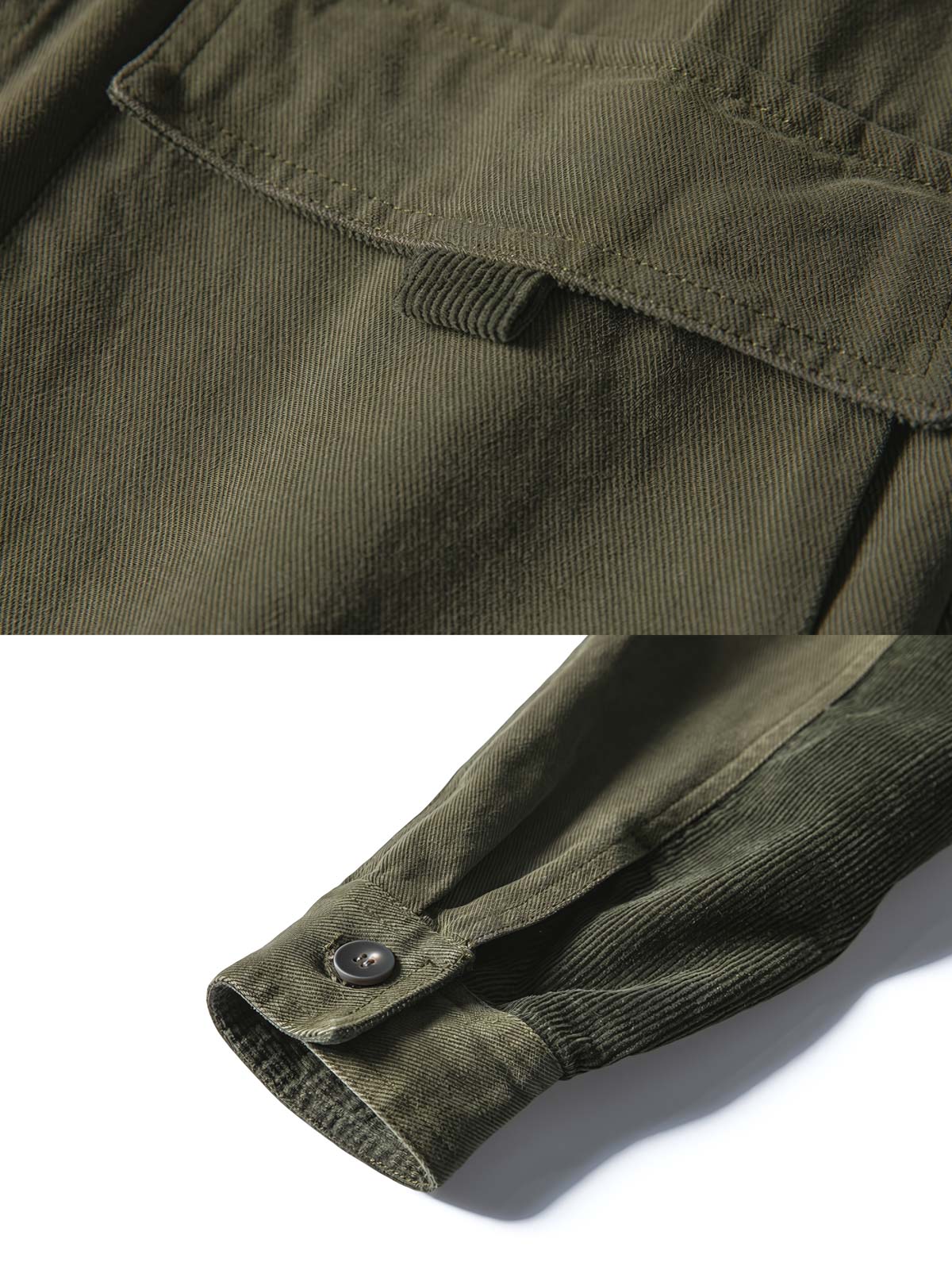 製品画像
"多ポケットカーゴジャケット、アメリカンヴィンテージとミリタリースタイルを融合したデザイン、100%コットンの生地で作られた厚みのあるジャケット、コーデュロイの襟と肘パッチが特徴的な個性的なデザイン"
詳細画像
"コーデュロイ襟と肘パッチが施された多ポケットカーゴジャケット、クラシックなミリタリースタイルにアメリカンヴィンテージデザインを取り入れ、大きな前ポケットで実用性も兼ね備えたディテール"