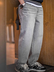 アメリカンレトロ グレーウォッシュデニムパンツ