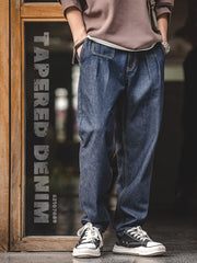 ウエストゴム ツープリーツ テーパードデニム