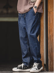 ウエストゴム ツープリーツ テーパードデニム