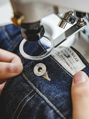 ウエストゴム ツープリーツ テーパードデニム