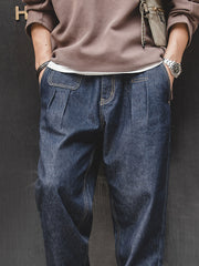 ウエストゴム ツープリーツ テーパードデニム