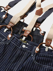 鉄道 ストライプ柄 オーバーオール