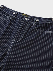 鉄道 ストライプ柄 オーバーオール