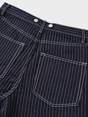 鉄道 ストライプ柄 オーバーオール