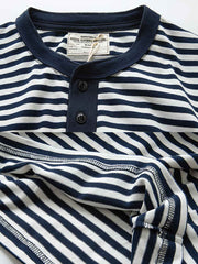 ネイビー ヘンリーネック ストライプTシャツ