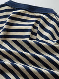 ネイビー ヘンリーネック ストライプTシャツ