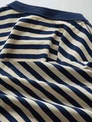 ネイビー ヘンリーネック ストライプTシャツ