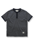 ネイビー ヘンリーネック ストライプTシャツ