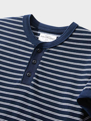 ネイビー ヘンリーネック ストライプTシャツ