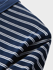 ネイビー ヘンリーネック ストライプTシャツ