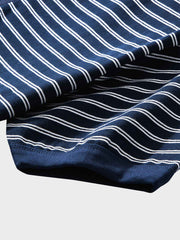 ネイビー ヘンリーネック ストライプTシャツ