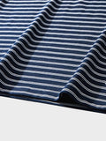 ネイビー ヘンリーネック ストライプTシャツ