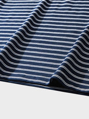 ネイビー ヘンリーネック ストライプTシャツ