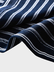 ネイビー ヘンリーネック ストライプTシャツ