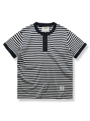 ネイビー ヘンリーネック ストライプTシャツ