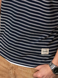 ネイビー ヘンリーネック ストライプTシャツ