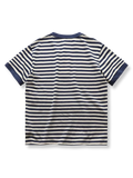 ネイビー ヘンリーネック ストライプTシャツ