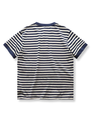 ネイビー ヘンリーネック ストライプTシャツ