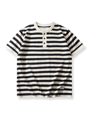 ネイビー ヘンリーネック ストライプTシャツ