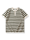 ネイビー ヘンリーネック ストライプTシャツ