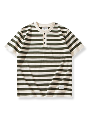 ネイビー ヘンリーネック ストライプTシャツ