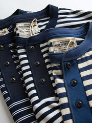 ネイビー ヘンリーネック ストライプTシャツ