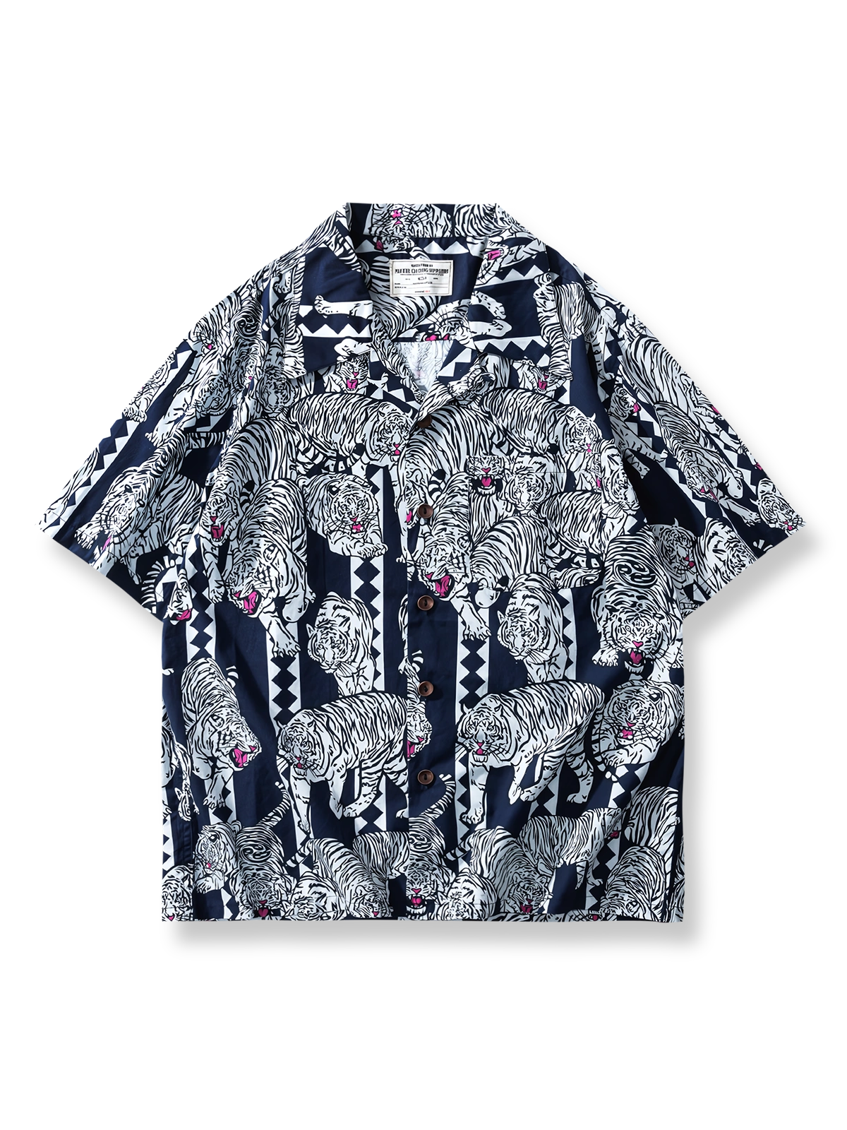 浮世絵虎柄プリントハワイアン半袖シャツ