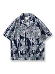 浮世絵虎柄プリントハワイアン半袖シャツ