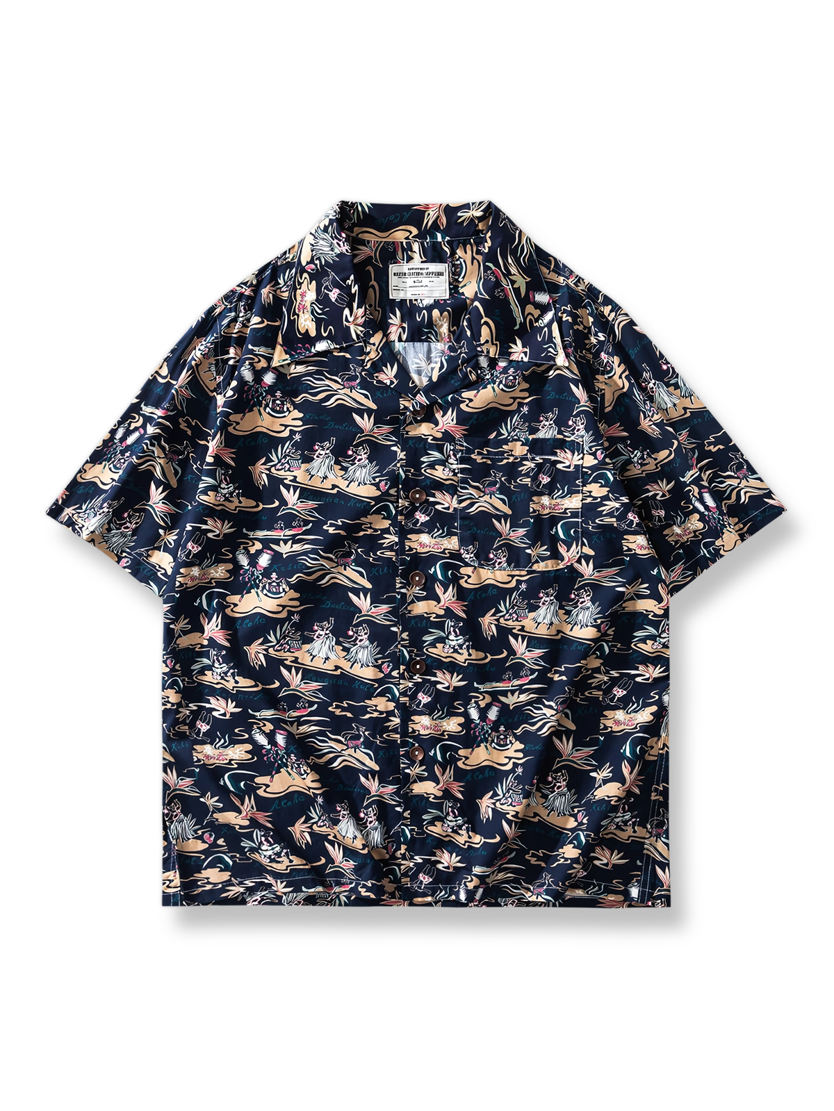 浮世絵風フラダンス柄ハワイアン半袖シャツ