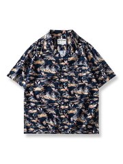 浮世絵風フラダンス柄ハワイアン半袖シャツ