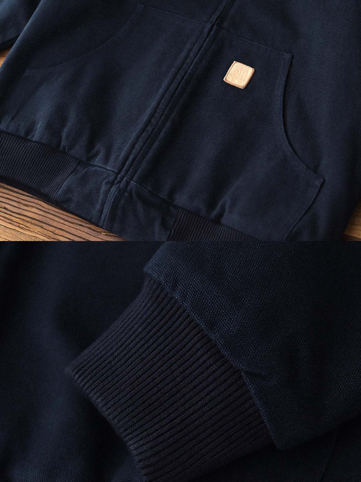 製品画像: J30ジャケットリバイバル版正面展示画像、高密度キャンバス生地とヴィンテージ感を強調。
詳細画像: 高密度16ozキャンバス生地とTALON真鍮ジッパー、左胸のレザータグディテール。