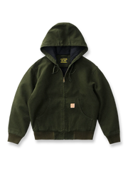 製品画像: J30ジャケットリバイバル版正面展示画像、高密度キャンバス生地とヴィンテージ感を強調。
詳細画像: 高密度16ozキャンバス生地とTALON真鍮ジッパー、左胸のレザータグディテール。