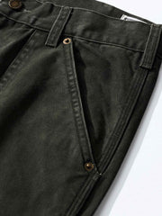 製品画像: 4色展開のWabashストライプロガーパンツ。クラシックなWabashストライプデザインと高耐久性の12oz帆布素材を使用し、アウトドアや作業シーンに最適な実用的でスタイリッシュなアイテム。
詳細画像: Wabashストライプの独特なドット柄と、膝部分の強化布ディテール。耐摩耗性に優れ、長時間の使用にも耐えるデザイン。