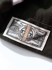 製品画像: 4色展開のWabashストライプロガーパンツ。クラシックなWabashストライプデザインと高耐久性の12oz帆布素材を使用し、アウトドアや作業シーンに最適な実用的でスタイリッシュなアイテム。
詳細画像: Wabashストライプの独特なドット柄と、膝部分の強化布ディテール。耐摩耗性に優れ、長時間の使用にも耐えるデザイン。