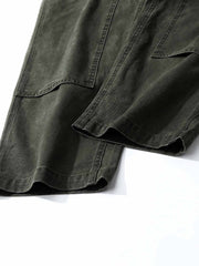 製品画像: 4色展開のWabashストライプロガーパンツ。クラシックなWabashストライプデザインと高耐久性の12oz帆布素材を使用し、アウトドアや作業シーンに最適な実用的でスタイリッシュなアイテム。
詳細画像: Wabashストライプの独特なドット柄と、膝部分の強化布ディテール。耐摩耗性に優れ、長時間の使用にも耐えるデザイン。