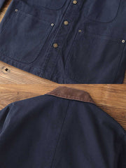 製品画像: コーデュロイ襟付きアメカジヴィンテージワークジャケットの全体像
詳細画像: 襟、ボタン、ポケットのディテールをクローズアップした画像