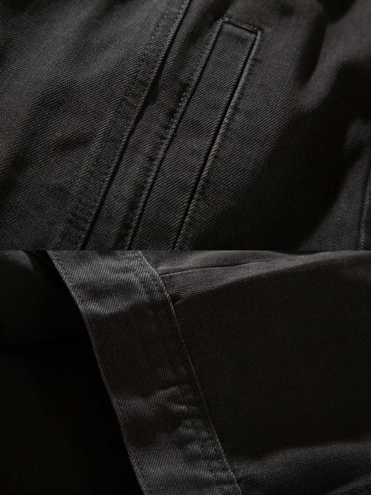 製品画像
「フラップ付きポケット ワークジャケットの正面全体図。クラシックなワークウェアを現代的にアレンジしたデザインで、高密度コットン素材とウォッシュ加工による控えめなヴィンテージ感が特徴。ルーズフィットとストレートシルエットが快適さと洗練された都会的スタイルを実現。」
詳細画像
「フラップ付きポケット ワークジャケットのディテール特写。胸元のフラップ付きポケットがワークウェアらしいデザイン性を強調し、ヴィンテージ調のメタルボタンがアクセントに。背面には補強ステッチを施し、耐久性と実用性を兼ね備えたディテールをクローズアップ。」