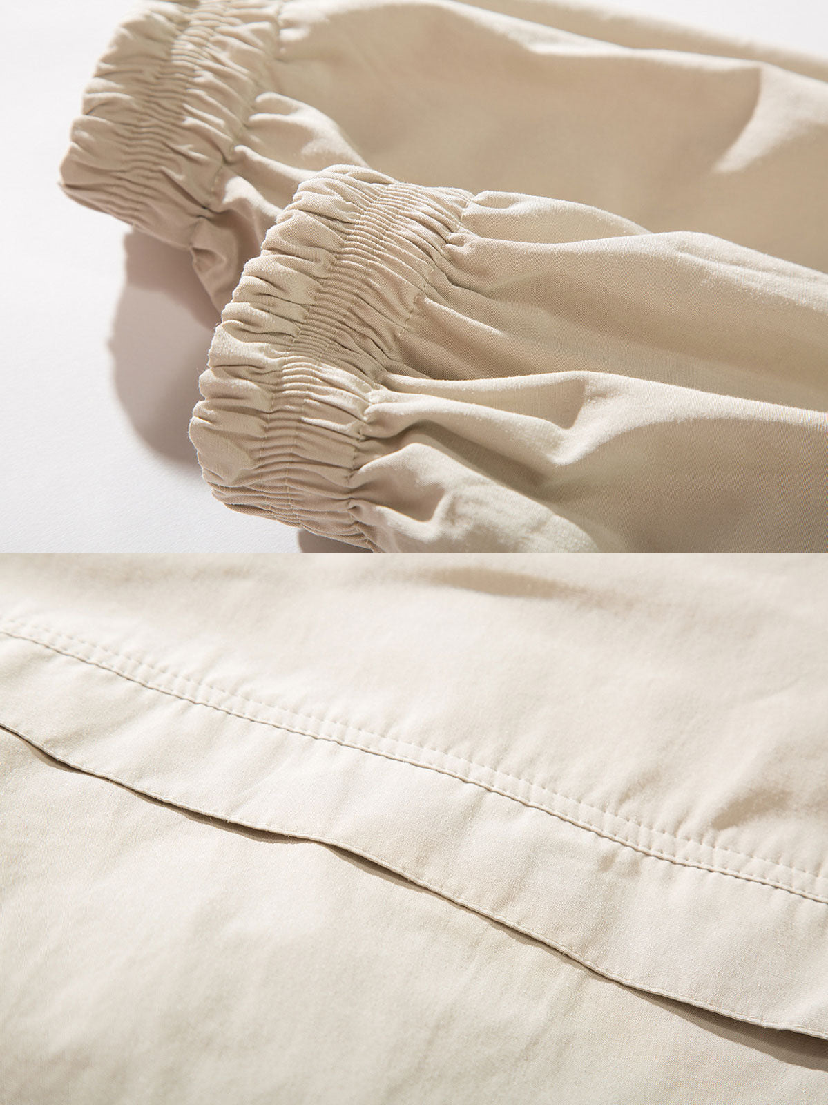 製品画像:
「リバーシブルスタンドカラージャケット表面ベージュの全体展示。シンプルで上品なベージュとヴィンテージ感あふれるチェック柄、2つのスタイルを簡単に切り替えられるデザイン。」
詳細画像:
「裏面のチェック柄と袖口の伸縮性デザインの特写。リバーシブルデザインによって、ヴィンテージ感と実用性が両立。」